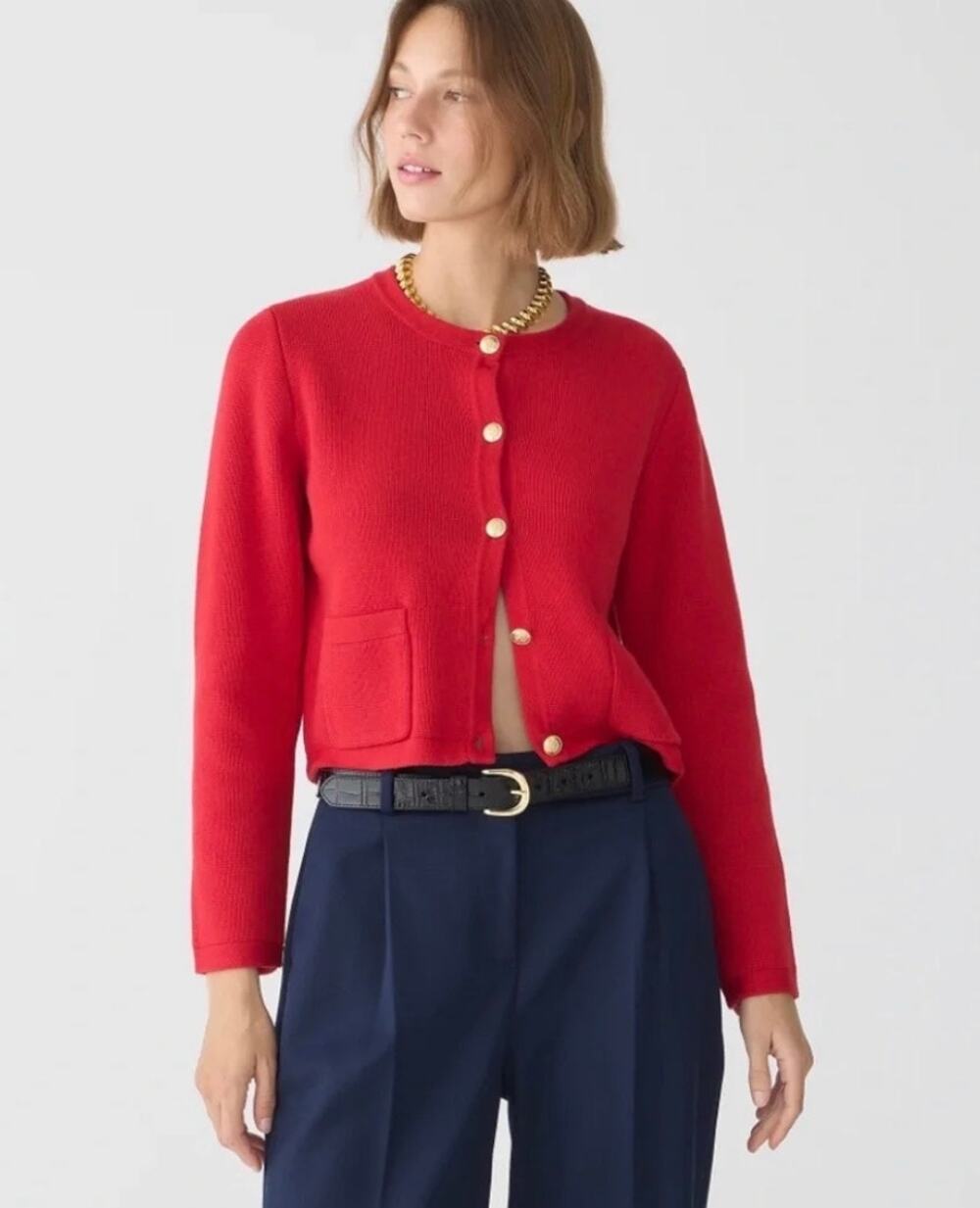 J.Crew Emilie Cotton Sweater Lady Jacket in Red Size Small